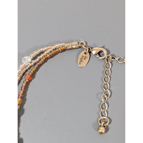 Lia Sophia Pumpkin Spice Necklace Stone Beaded Multi Strand Statement 18" - Picture 7 of 9